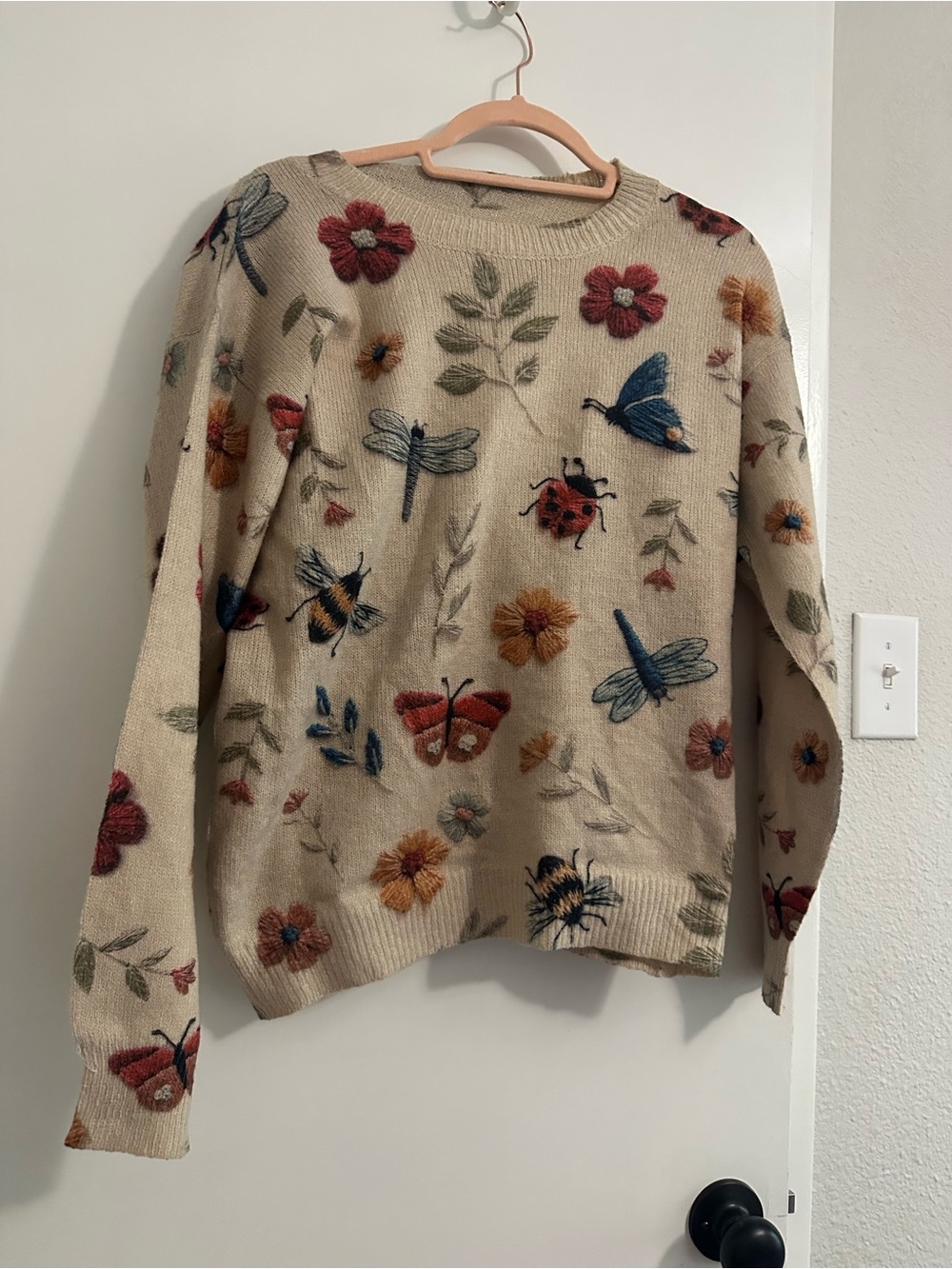 Cottagecore Floral Fall Sweater | Flowers, Ladybugs & Dragonflies